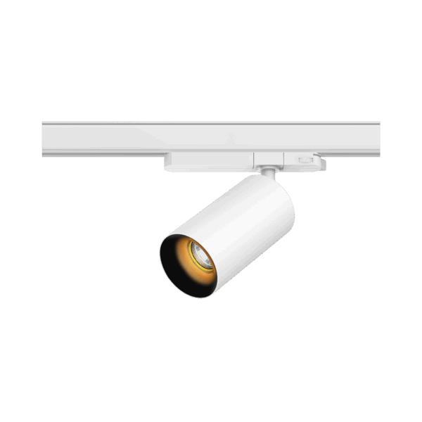 White version of the Dea Juno M with black gloss reflector, a track luminaire designed by Karizma Luce.