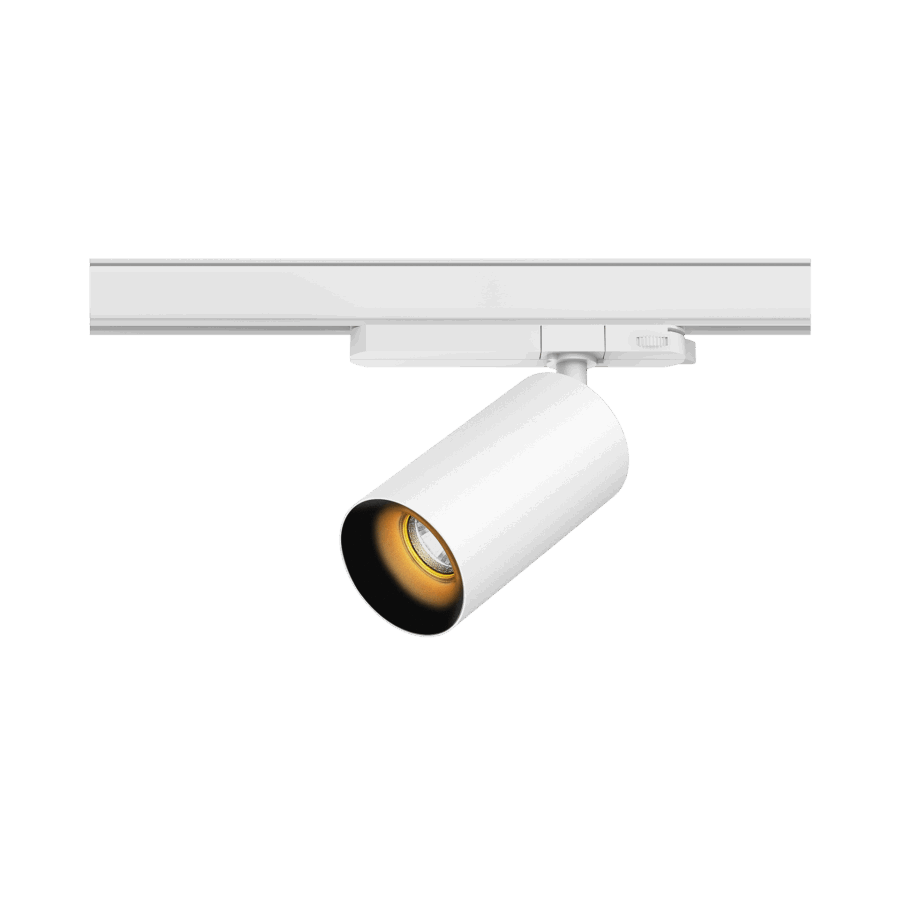 White version of the Dea Juno M with black gloss reflector, a track luminaire designed by Karizma Luce.