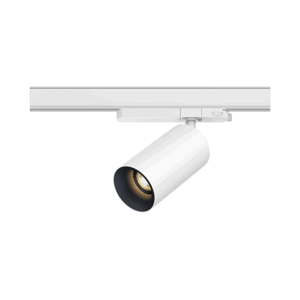 White version of the Dea Juno M with black matt reflector, a track luminaire designed by Karizma Luce.