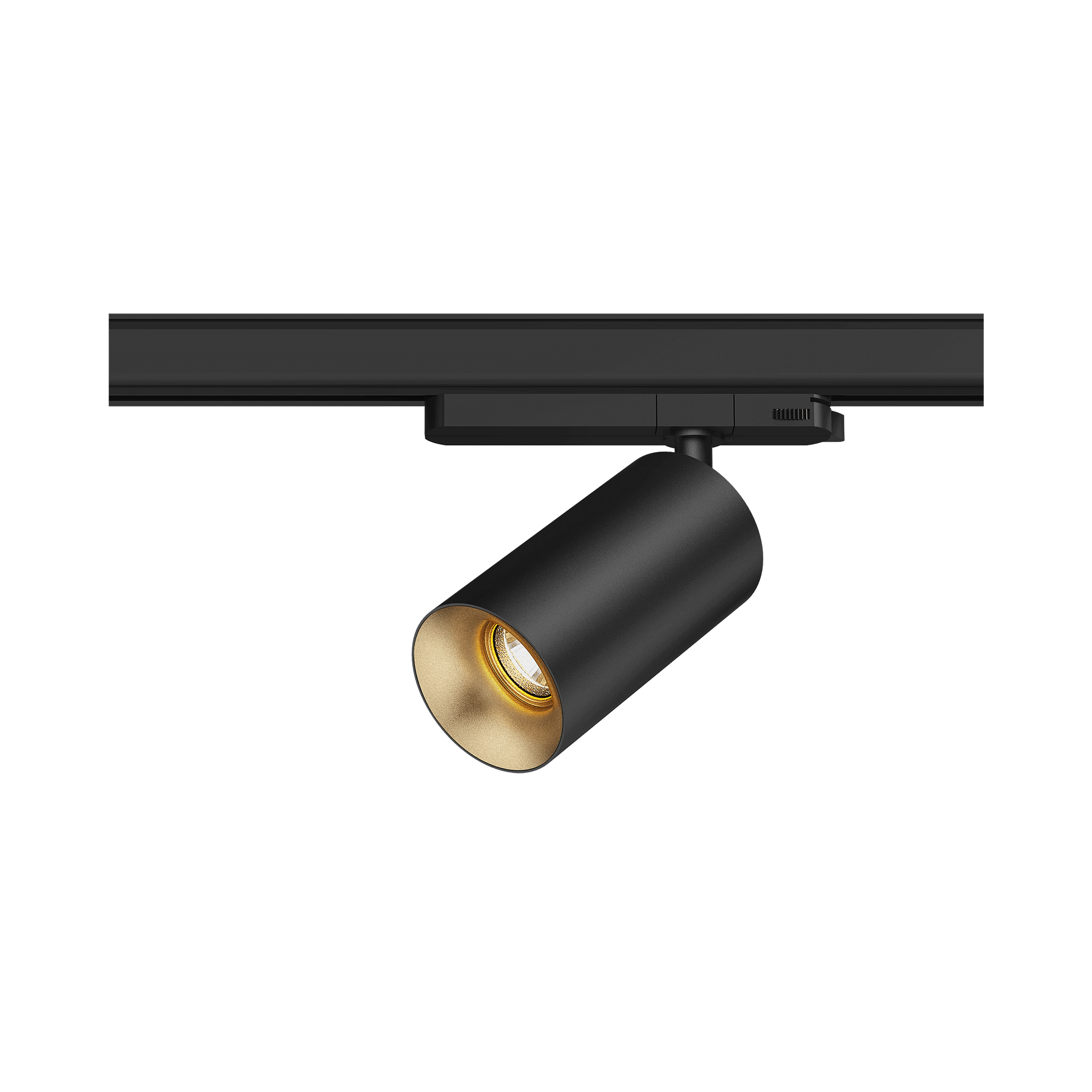 Black version of the Dea Juno M with golden reflector, a track luminaire designed by Karizma Luce.