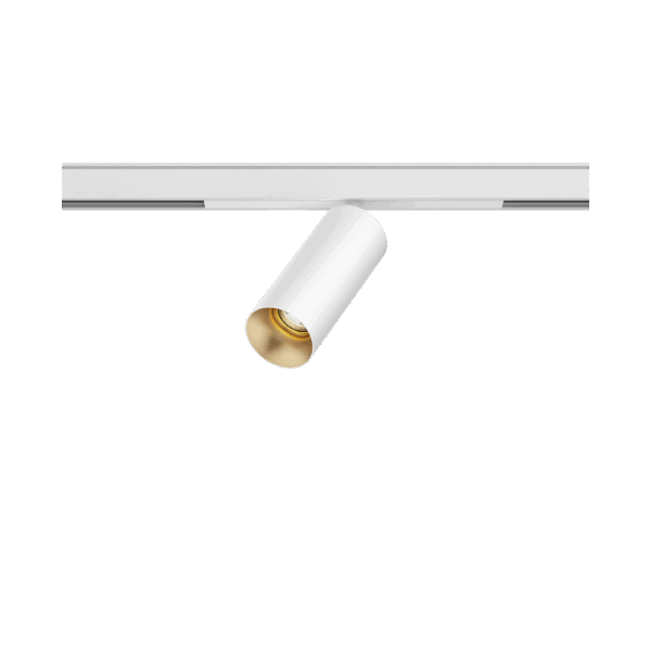 White version of the Dea Juno-Q1 XS with golden reflector, a 48V track spot designed by Karizma Luce.