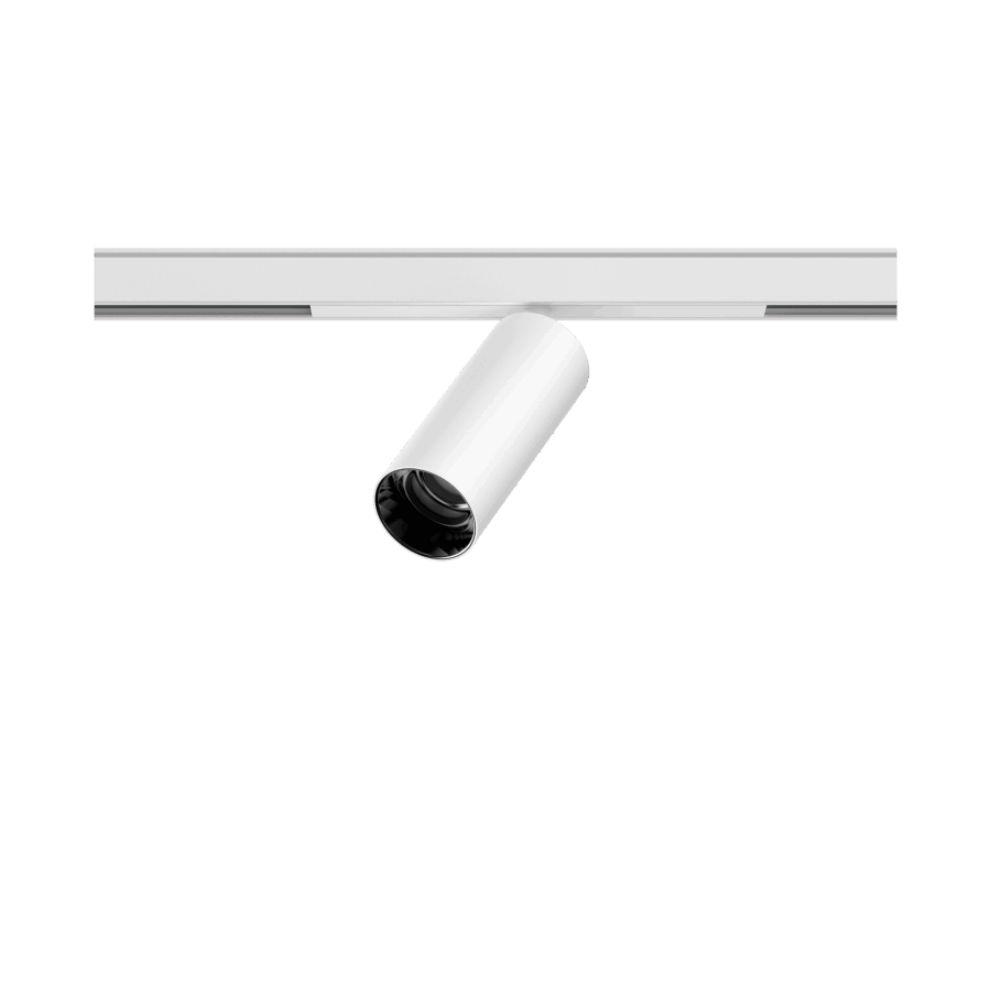 White version of the Dea Juno-Q1 XS with black gloss reflector, a 48V track spot designed by Karizma Luce.