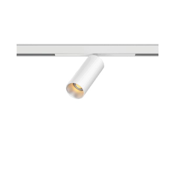 White version of the Dea Juno-Q1 XS with chrome reflector, a 48V track spot designed by Karizma Luce.