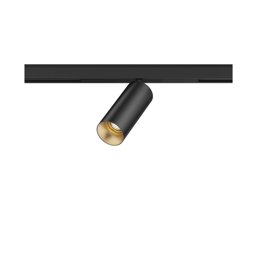 Black version of the Dea Juno-Q1 XS with golden reflector, a 48V track spot designed by Karizma Luce.