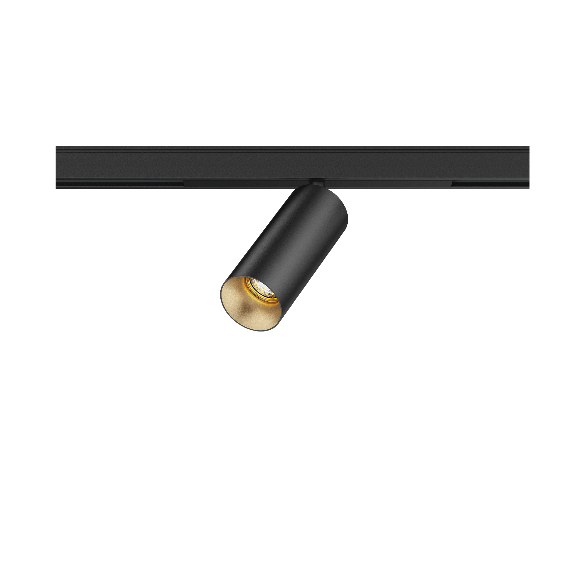 Black version of the Dea Juno-Q1 XS with golden reflector, a 48V track spot designed by Karizma Luce.