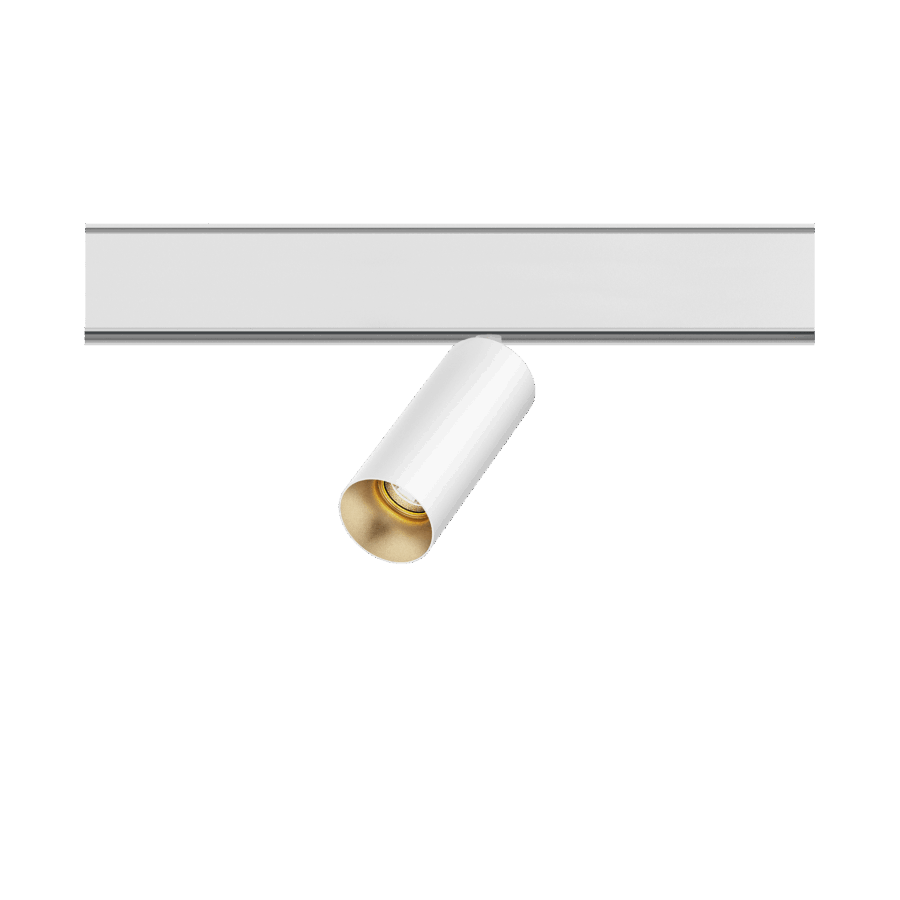 White version of the Dea Juno-Q2 XS with golden reflector, a 48V track spot designed by Karizma Luce.