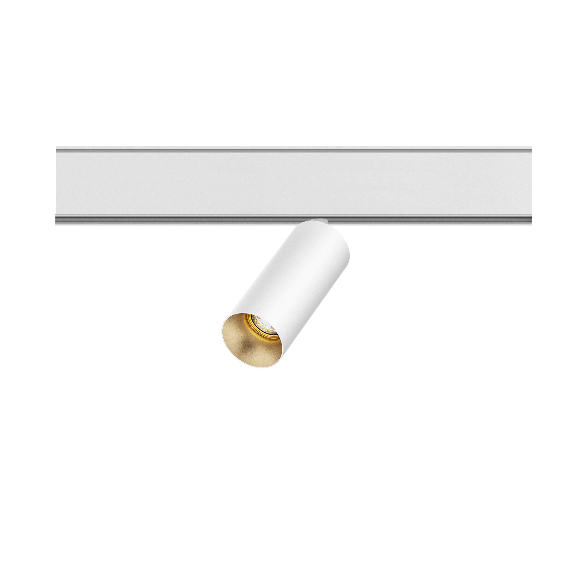 White version of the Dea Juno-Q2 XS with golden reflector, a 48V track spot designed by Karizma Luce.