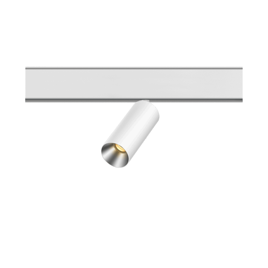 White version of the Dea Juno-Q2 XS with silver reflector, a 48V track spot designed by Karizma Luce.