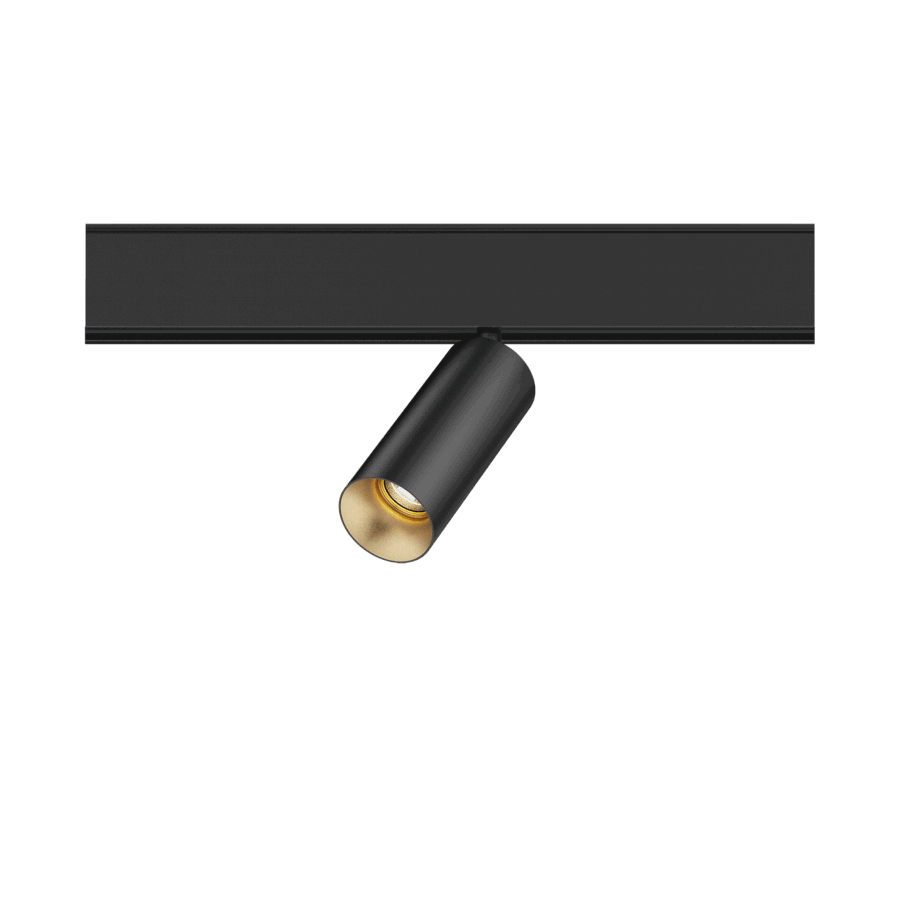 Black version of the Dea Juno-Q2 XS with golden reflector, a 48V track spot designed by Karizma Luce.