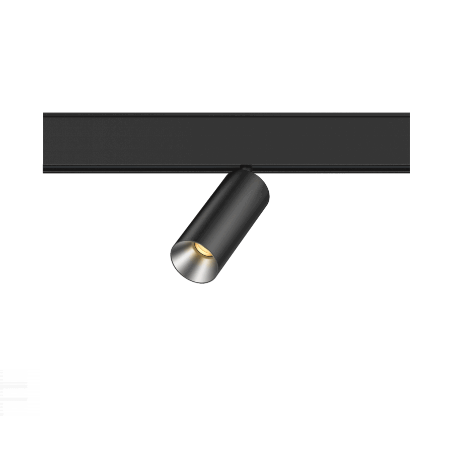 Black version of the Dea Juno-Q2 XS with silver reflector, a 48V track spot designed by Karizma Luce.