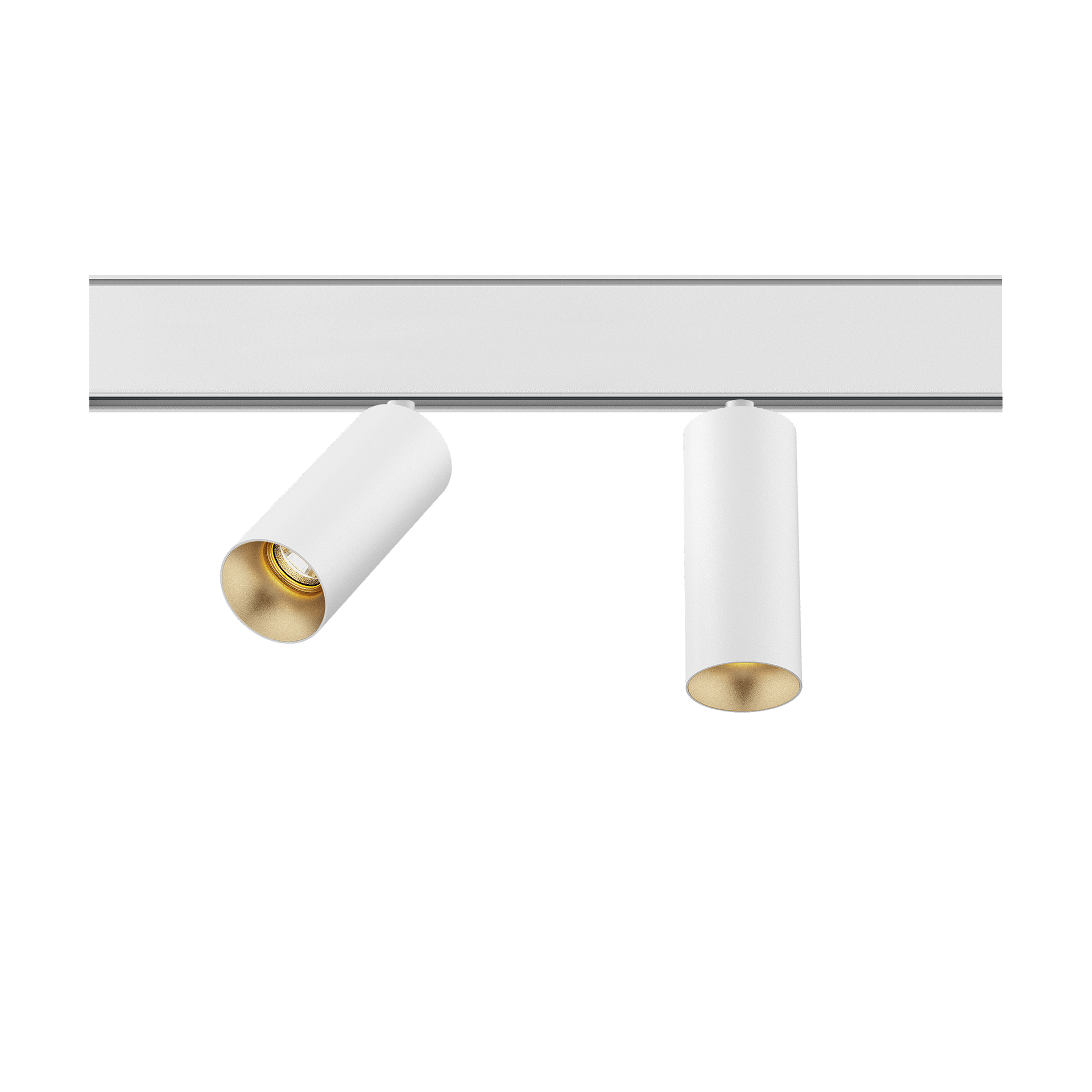 White version of the Dea Juno-Q2 duo XS with golden reflector, a 48V track spot designed by Karizma Luce.