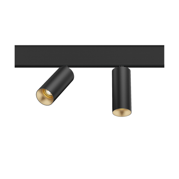 Black version of the Dea Juno-Q2 duo XS with golden reflector, a 48V track spot designed by Karizma Luce.
