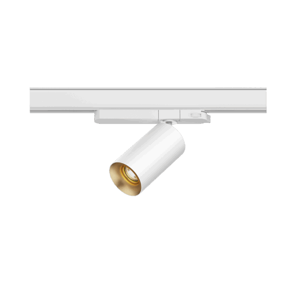 White version of the Dea Juno S with golden reflector, a track luminaire designed by Karizma Luce.