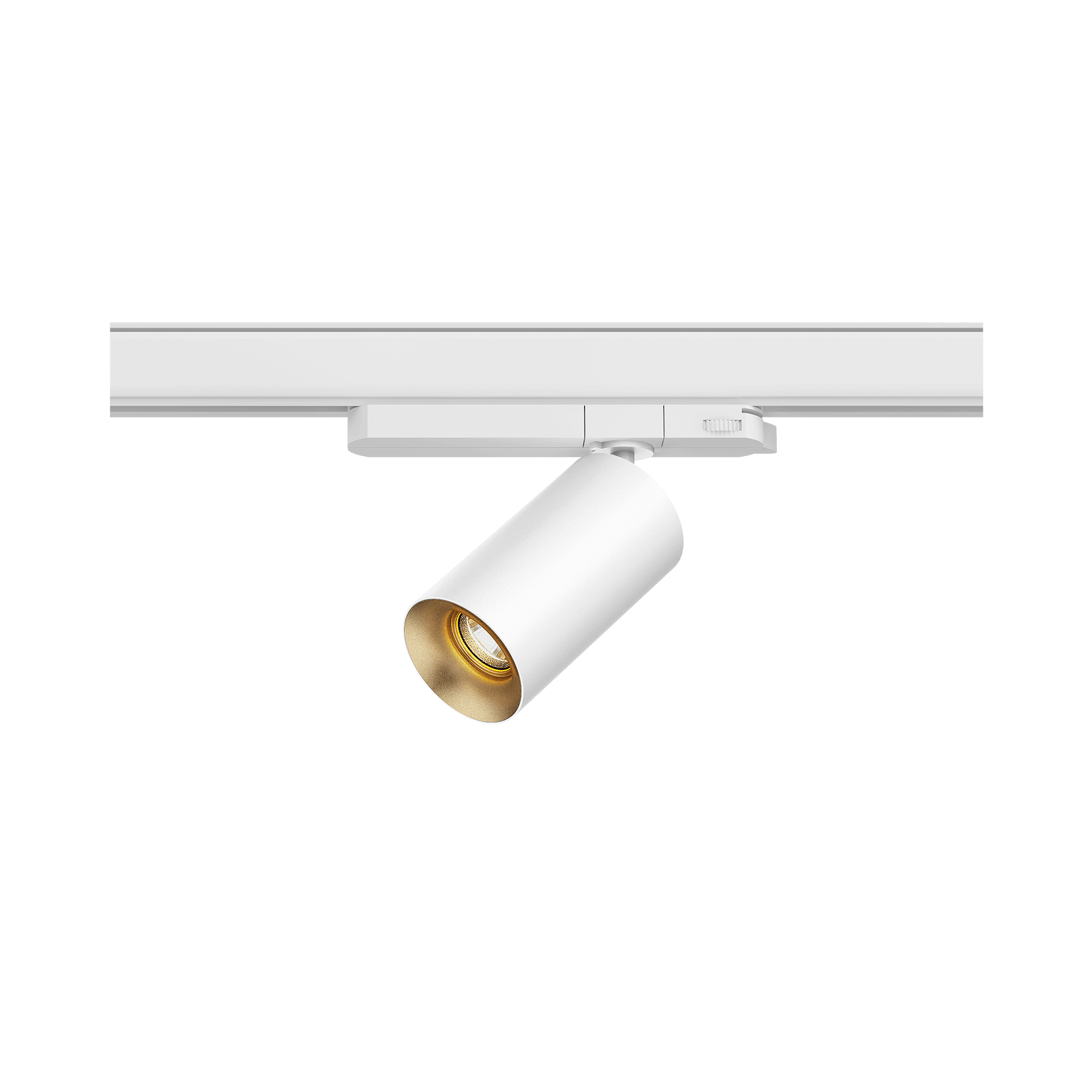 White version of the Dea Juno S with golden reflector, a track luminaire designed by Karizma Luce.