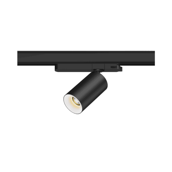 Black version of the Dea Juno S with white reflector, a track luminaire designed by Karizma Luce.