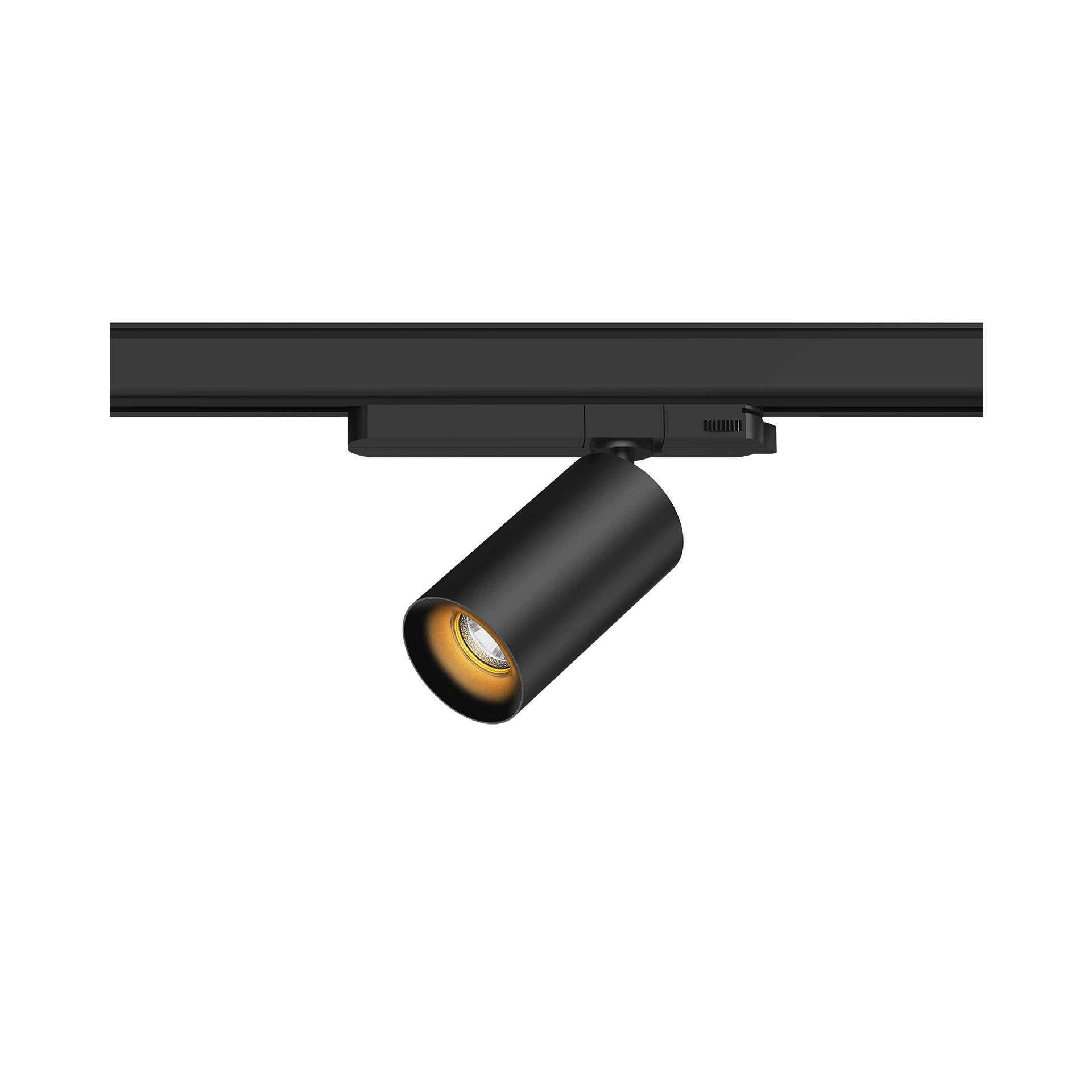 Black version of the Dea Juno S with black gloss reflector, a track luminaire designed by Karizma Luce.