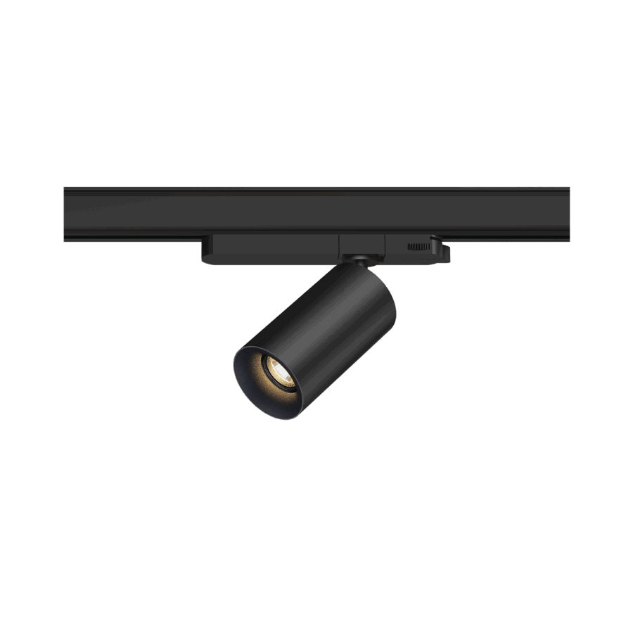 Black version of the Dea Juno S with black matt reflector, a track luminaire designed by Karizma Luce.