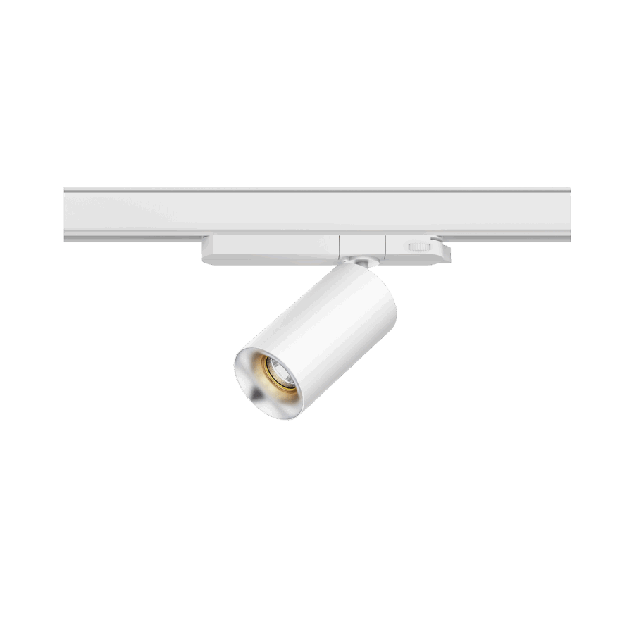 White version of the Dea Juno S with silver reflector, a track luminaire designed by Karizma Luce.