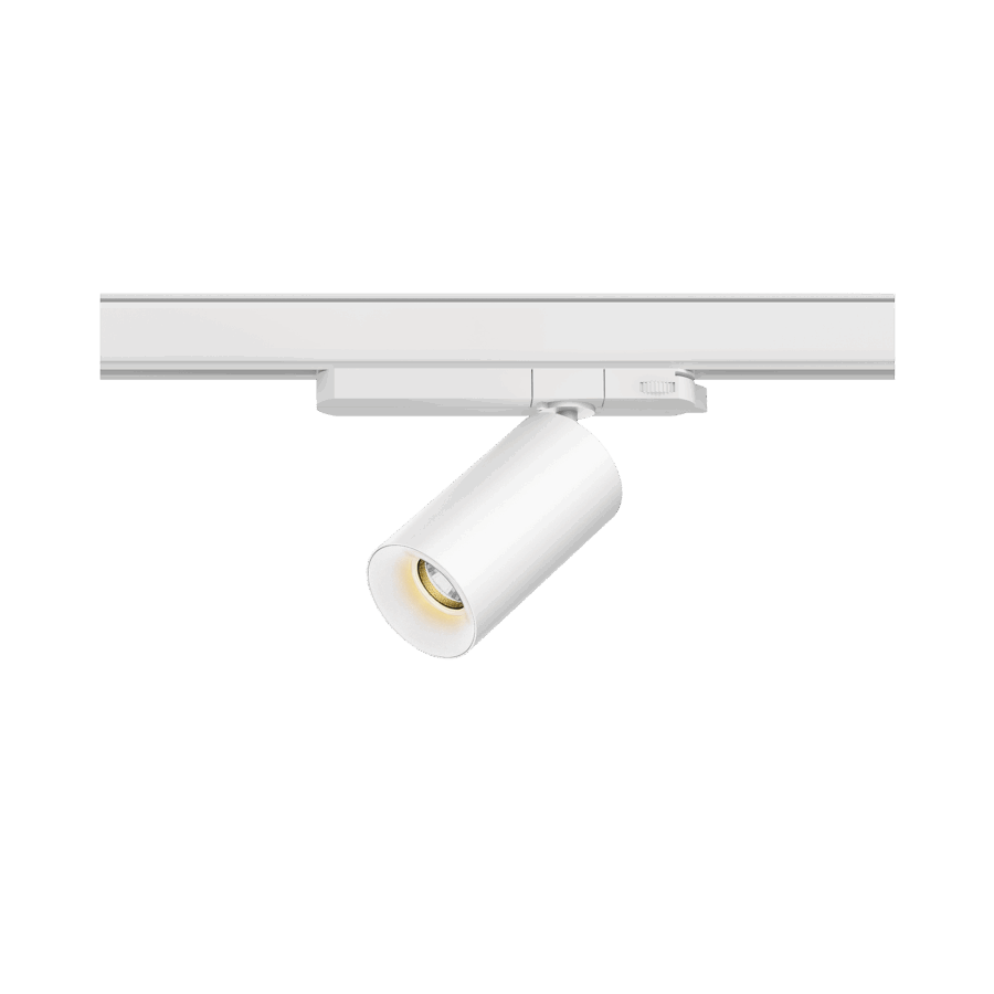 White version of the Dea Juno S with white reflector, a track luminaire designed by Karizma Luce.