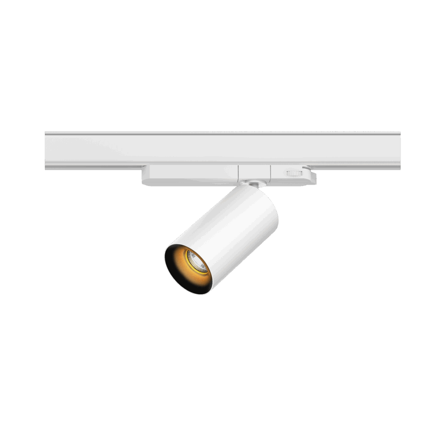 White version of the Dea Juno S with black gloss reflector, a track luminaire designed by Karizma Luce.