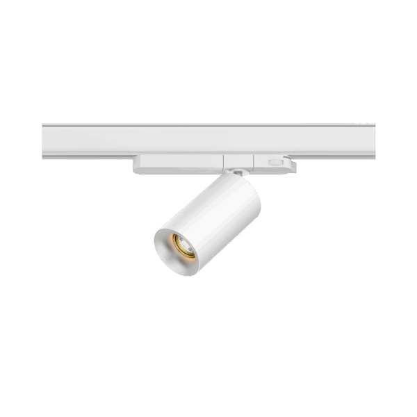 White version of the Dea Juno S with chrome reflector, a track luminaire designed by Karizma Luce.