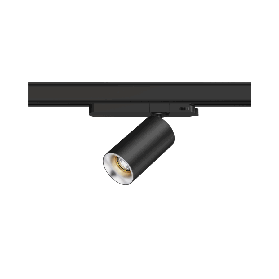 Black version of the Dea Juno S with silver reflector, a track luminaire designed by Karizma Luce.