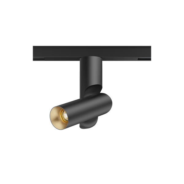 Black version of the Dea Juventas-Q1 XS with golden reflector, a 48V adjustable track spot designed by Karizma Luce.