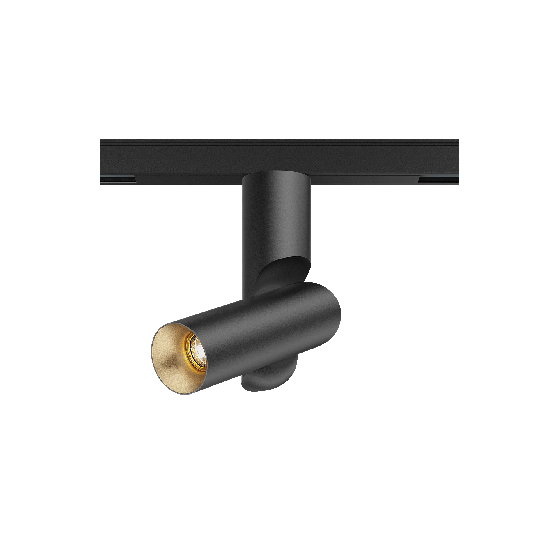 Black version of the Dea Juventas-Q1 XS with golden reflector, a 48V adjustable track spot designed by Karizma Luce.