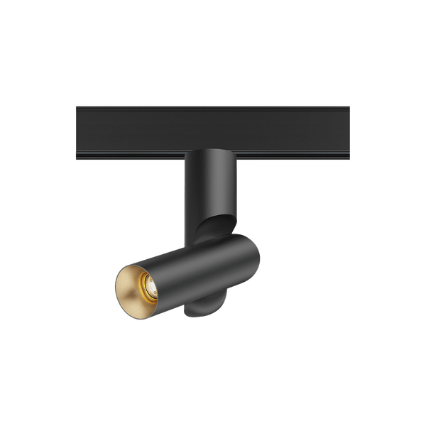 Black version of the Dea Juventas-Q2 XS with golden reflector, a 48V adjustable track spot designed by Karizma Luce.