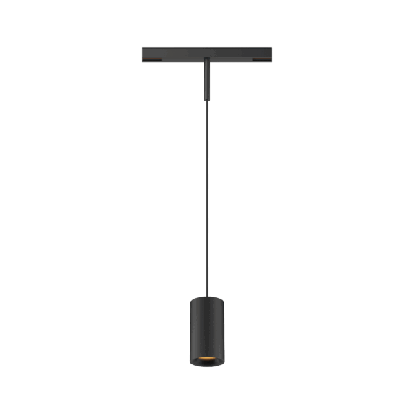 Black version of the Dea Vesta-Q S with black matt reflector, a 48V pendant luminaire designed by Karizma Luce.