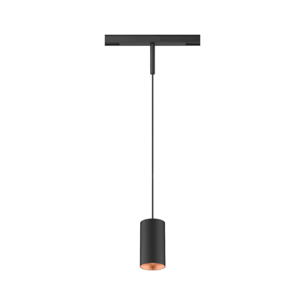 Black version of the Dea Vesta-Q S with copper reflector, a 48V pendant luminaire designed by Karizma Luce.