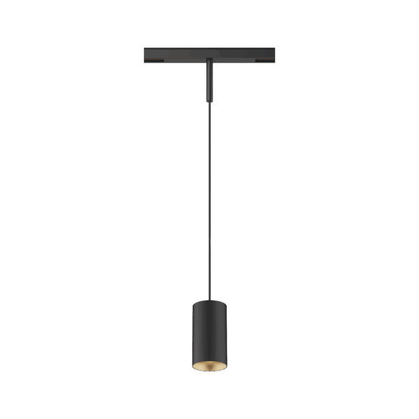 Black version of the Dea Vesta-Q S with golden reflector, a 48V pendant luminaire designed by Karizma Luce.