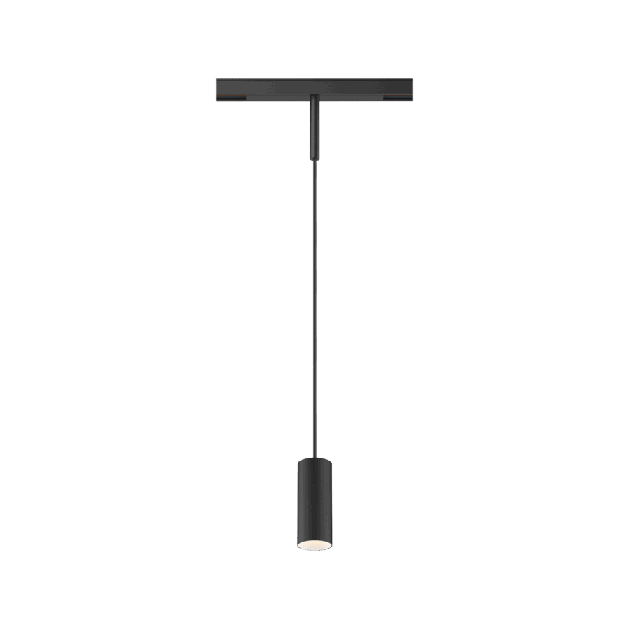 Black version of the Dea Vesta-Q XS with white reflector, a 48V pendant luminaire designed by Karizma Luce.