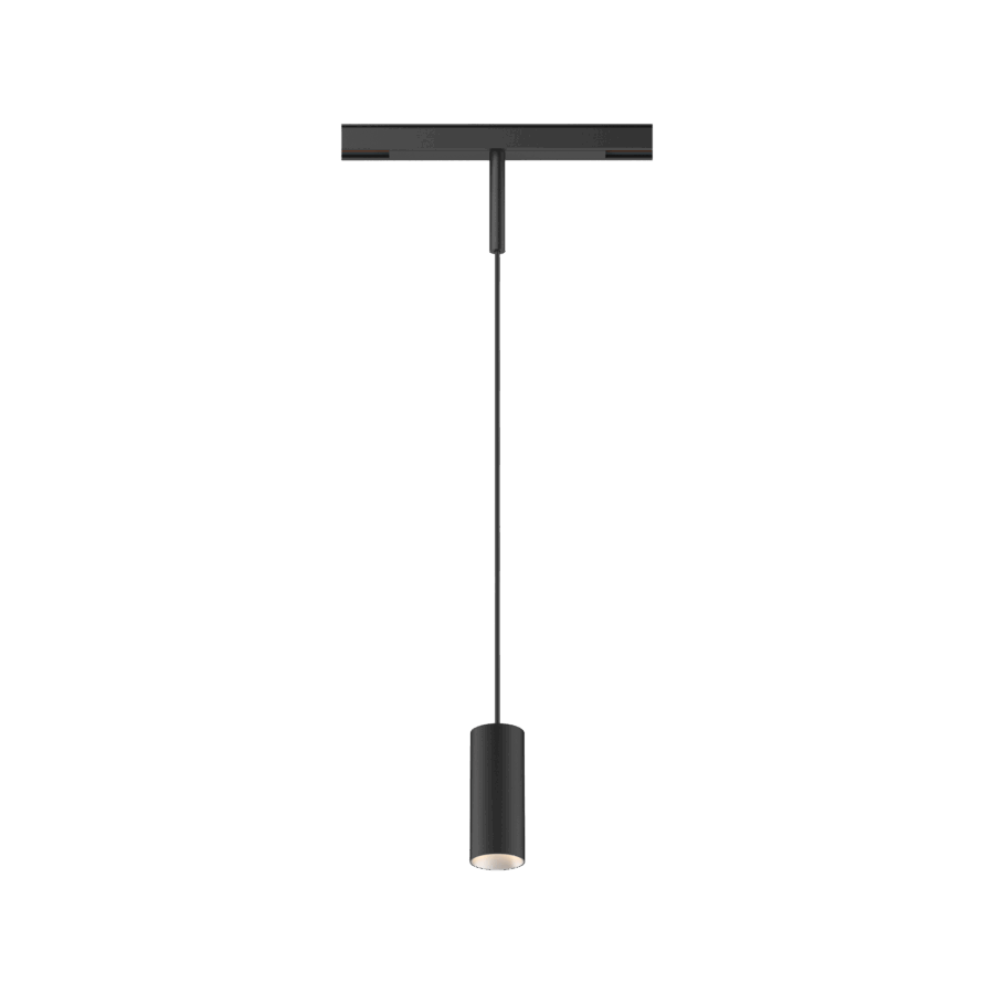 Black version of the Dea Vesta-Q XS with chrome reflector, a 48V pendant luminaire designed by Karizma Luce.