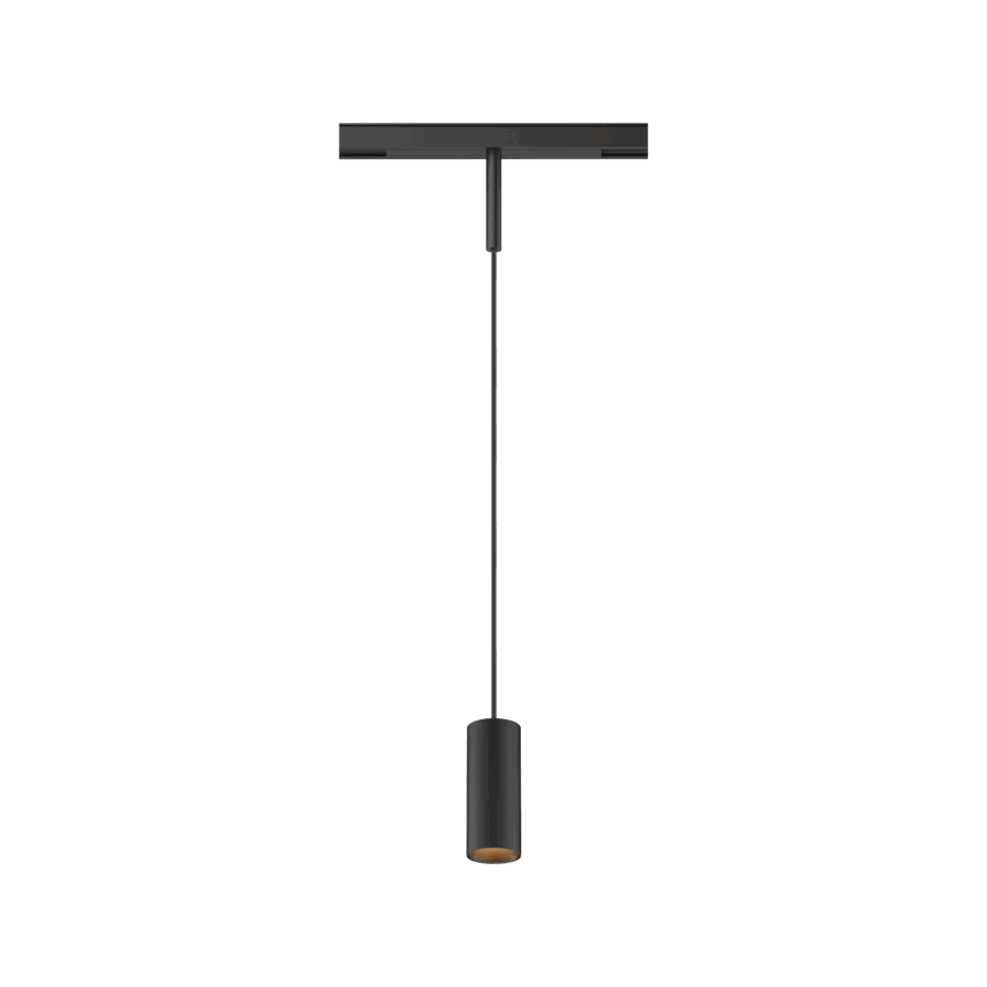 Black version of the Dea Vesta-Q XS with black matt reflector, a 48V pendant luminaire designed by Karizma Luce.