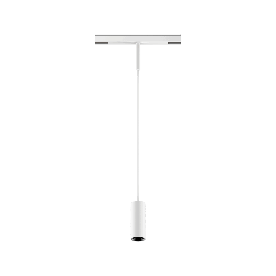 White version of the Dea Vesta-Q XS with black gloss reflector, a 48V pendant luminaire designed by Karizma Luce.