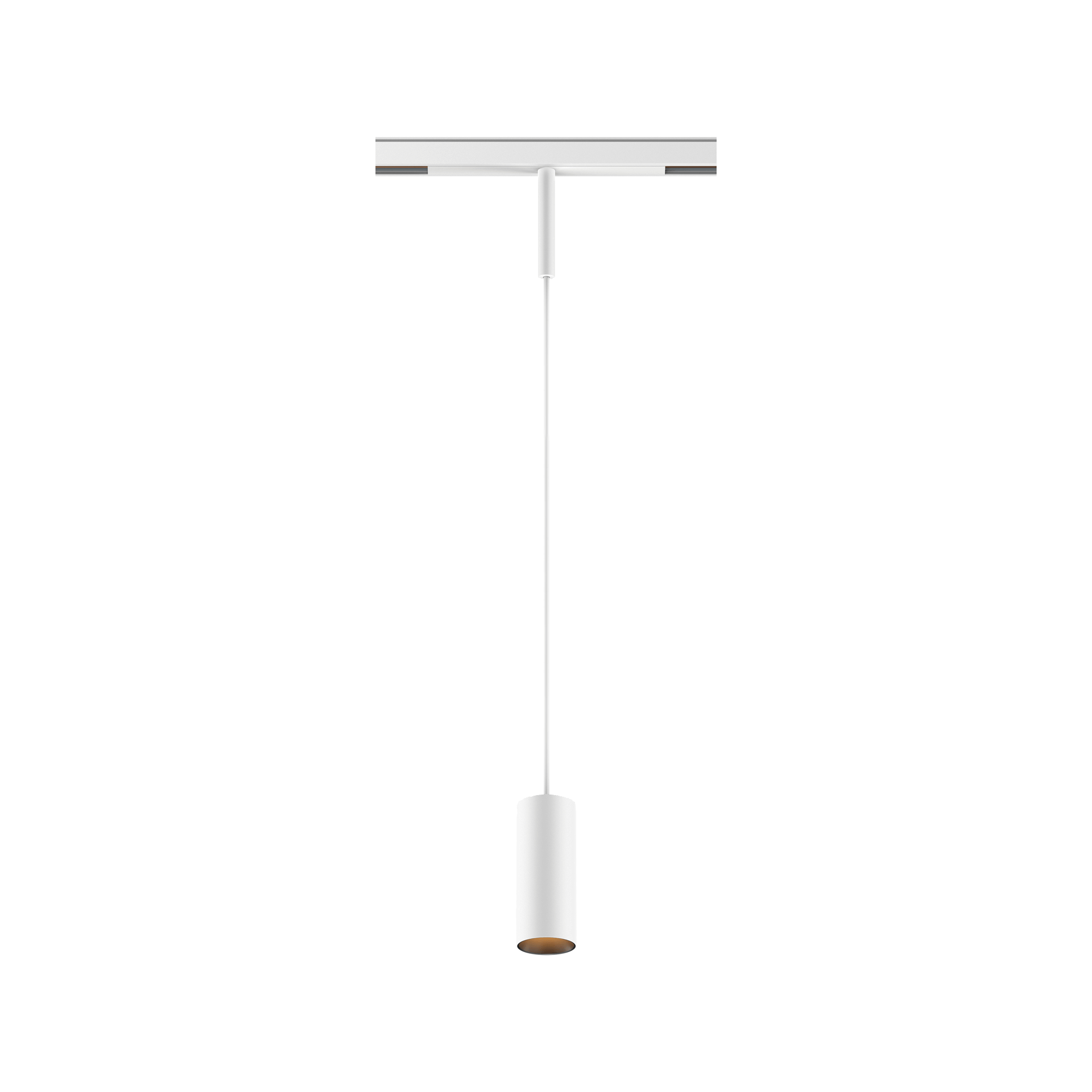 White version of the Dea Vesta-Q XS with black matt reflector, a 48V pendant luminaire designed by Karizma Luce.
