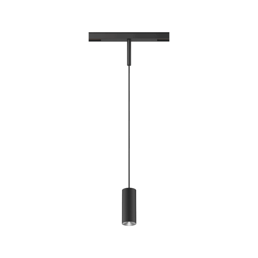 Black version of the Dea Vesta-Q XS with silver reflector, a 48V pendant luminaire designed by Karizma Luce.