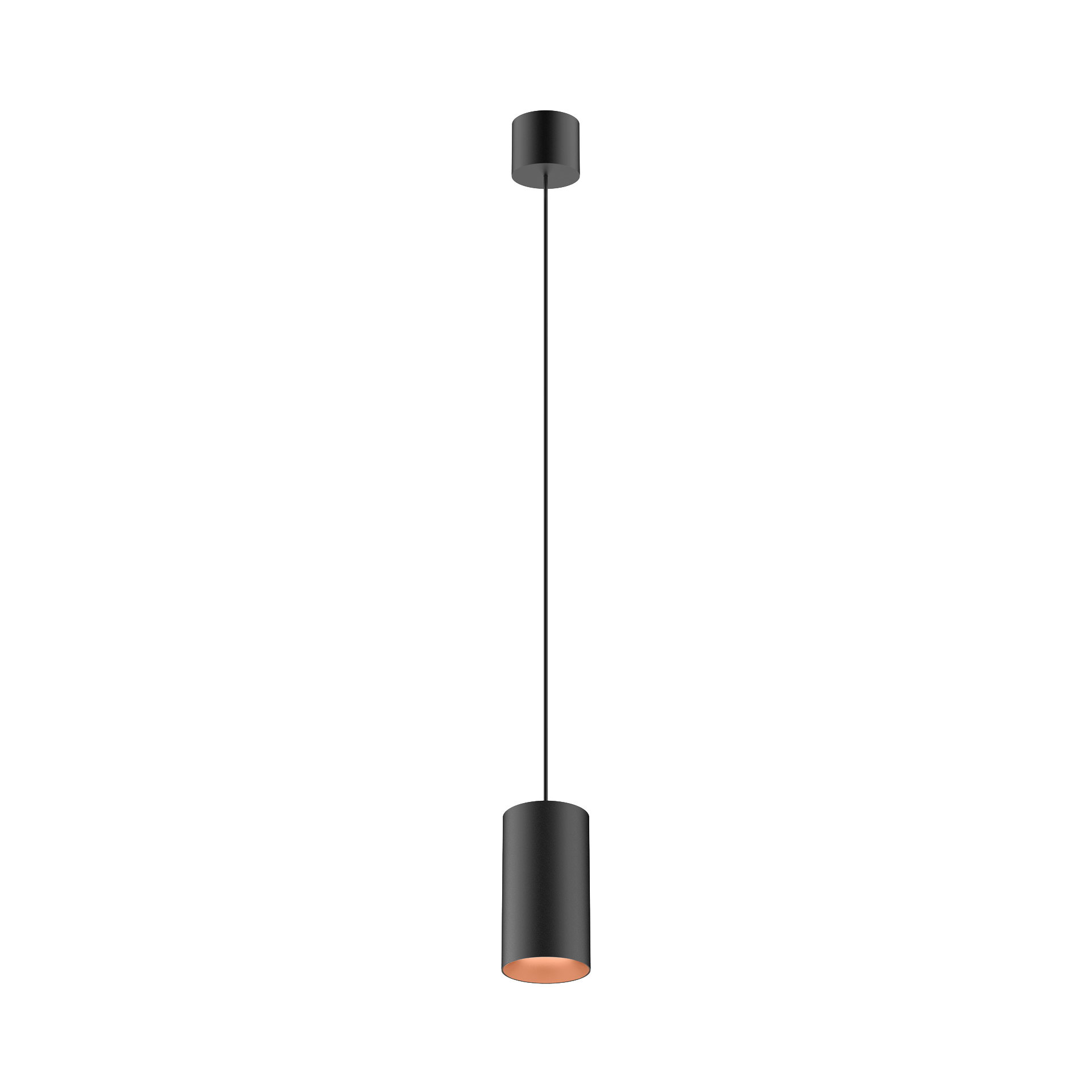 Black version of the Dea Vesta S PE with copper reflector, a pendant luminaire designed by Karizma Luce.