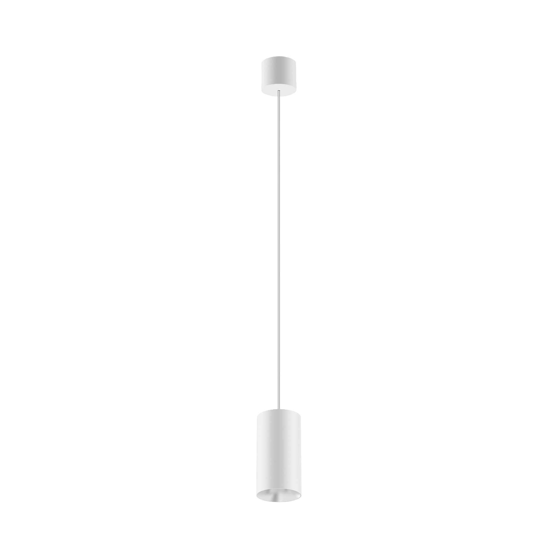 White version of the Dea Vesta S PE with chrome reflector, a pendant luminaire designed by Karizma Luce.