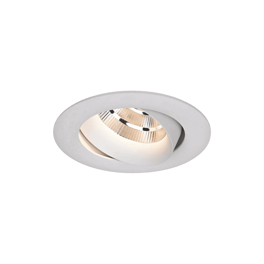 White version of the Minimo, an adjustable led downlight designed by Karizma Luce.