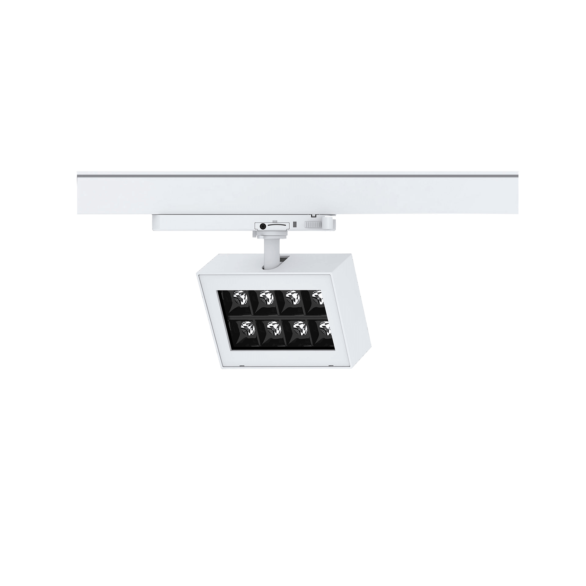 White version of the Piatto M, a 220V track luminaire designed by Karizma Luce.