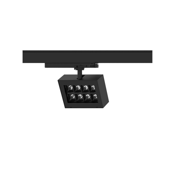 Black version of the Piatto M, a 220V track luminaire designed by Karizma Luce.