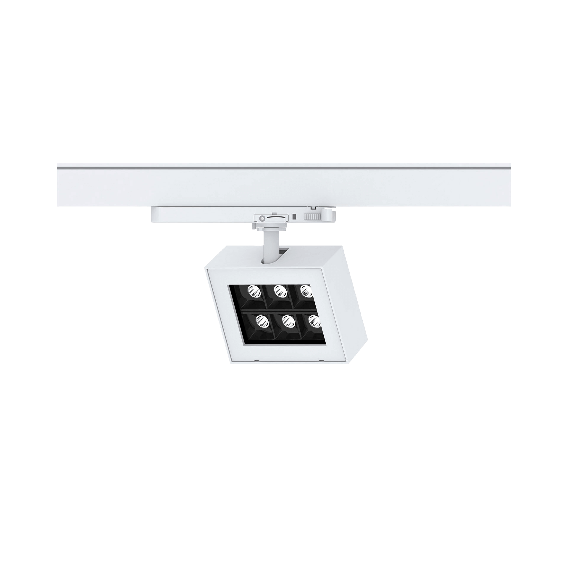 White version of the Piatto S, a 220V track luminaire designed by Karizma Luce.