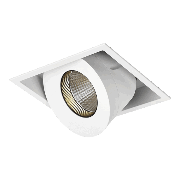 White version of the Solo Grande (adjust), a square adjustable led downlight designed by Karizma Luce.