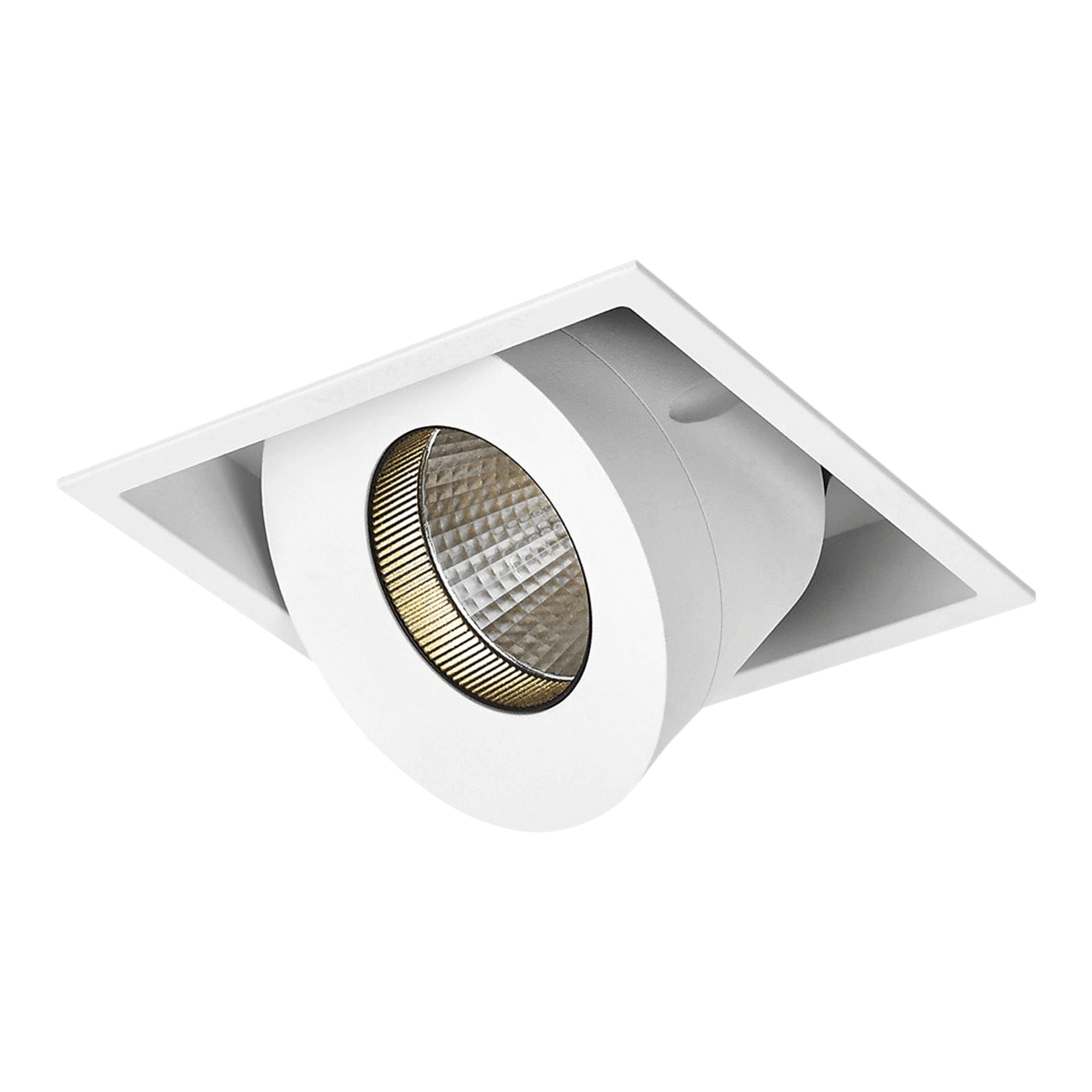 White version of the Solo Grande (adjust), a square adjustable led downlight designed by Karizma Luce.