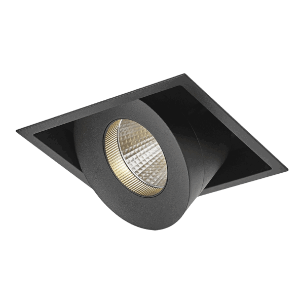 Black version of the Solo Grande (adjust) , a square adjustable led downlight designed by Karizma Luce.