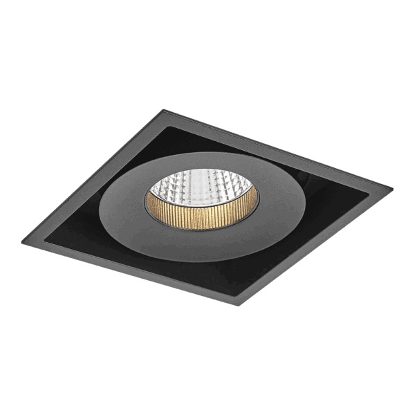 Black version of the Solo Grande, a square adjustable led downlight designed by Karizma Luce.