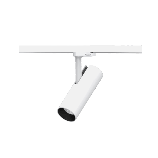 White version of the Tesoro, a 220V track luminaire designed by Karizma Luce.