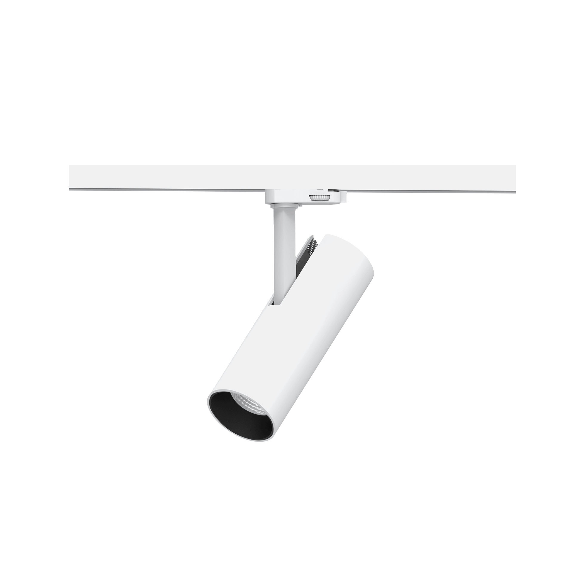 White version of the Tesoro, a 220V track luminaire designed by Karizma Luce.